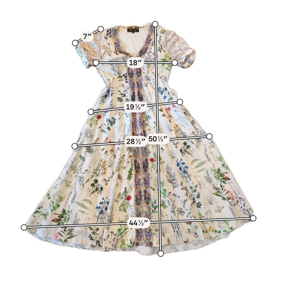 Anthropologie Gesha Designs Donna floral puff sleeve lace midi dress small - Picture 11 of 11
